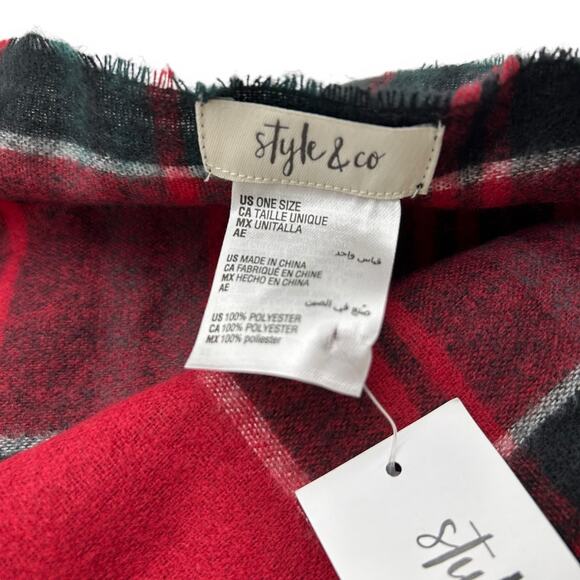 NEW Style & Co Red Blue Plaid Fringe Scarf Soft and cozy tartan Macy's winter - Picture 8 of 9